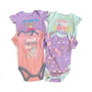 Baby Girl Unicorn Onesie Bundle 0-3 Month Lot of Four